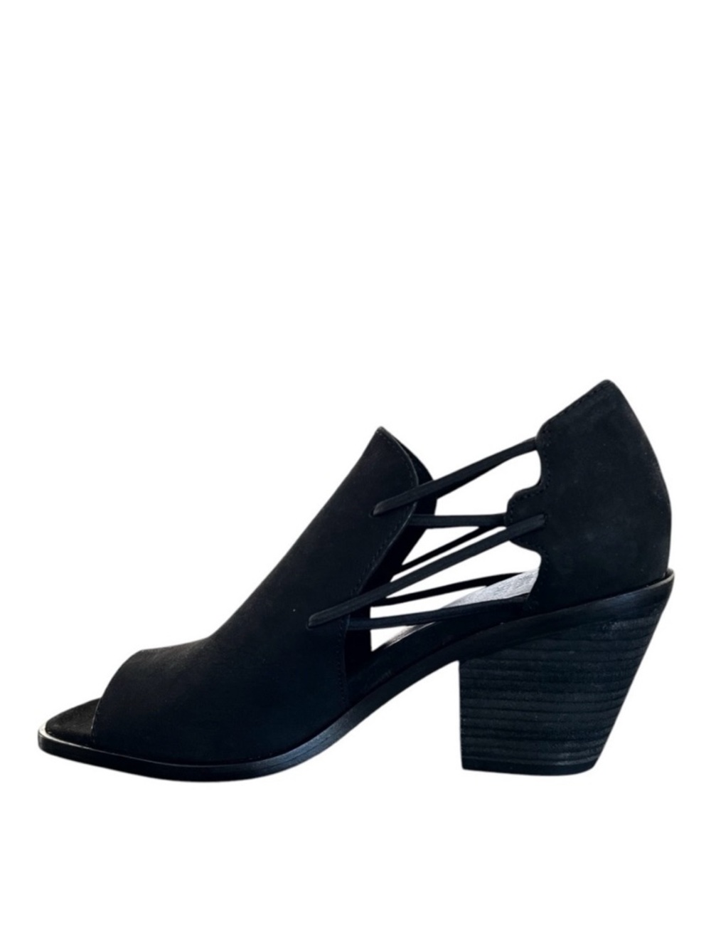 Eileen Fisher Alfie Black Suede Open Toe Slip On Sandal Block Heel Size 6 NWOT